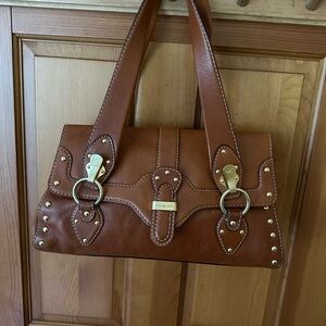 Vintage Michael Kors Brown Studded Leather Shoulder Bag Satchel Gold Hardware